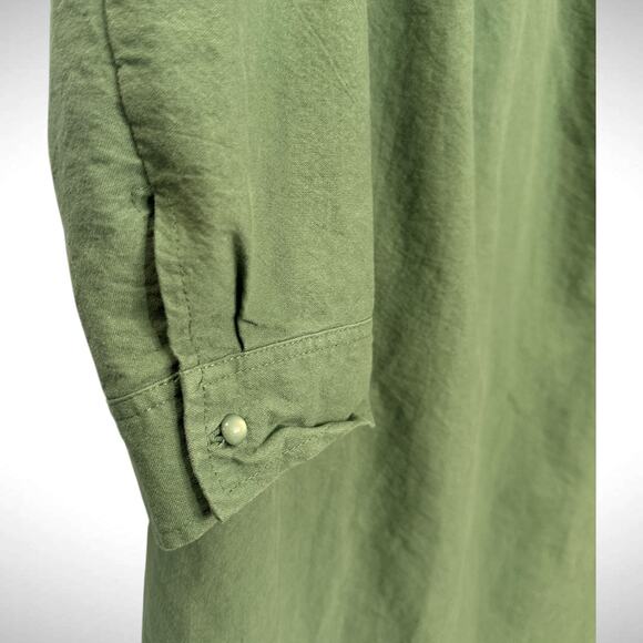 Pomander Place Size L Polly Button Neck Popover Shirt Dress Sage Green Cotton - Picture 7 of 11